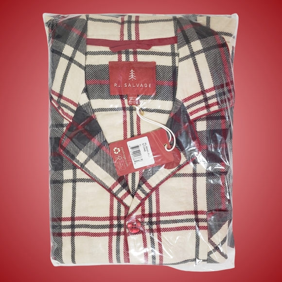 PJ Salvage Plaid Flannel Pajama Set Men XL Stone Red Loungewear NWT - Picture 1 of 3